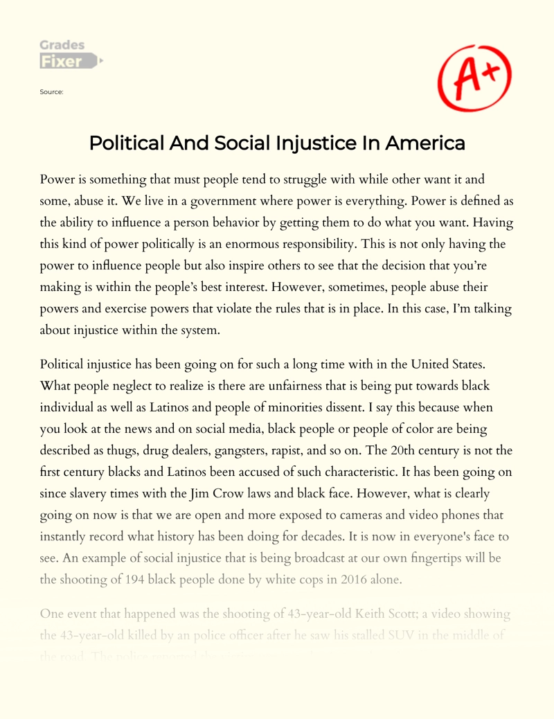 Political and Social Injustice in America Essay