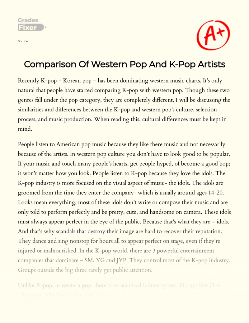 Comparison of Western Pop and K-pop Artists Essay