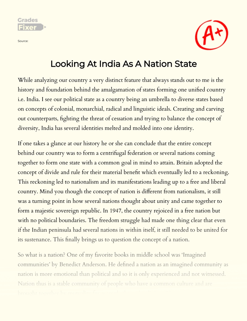 Looking at India as a Nation State Essay