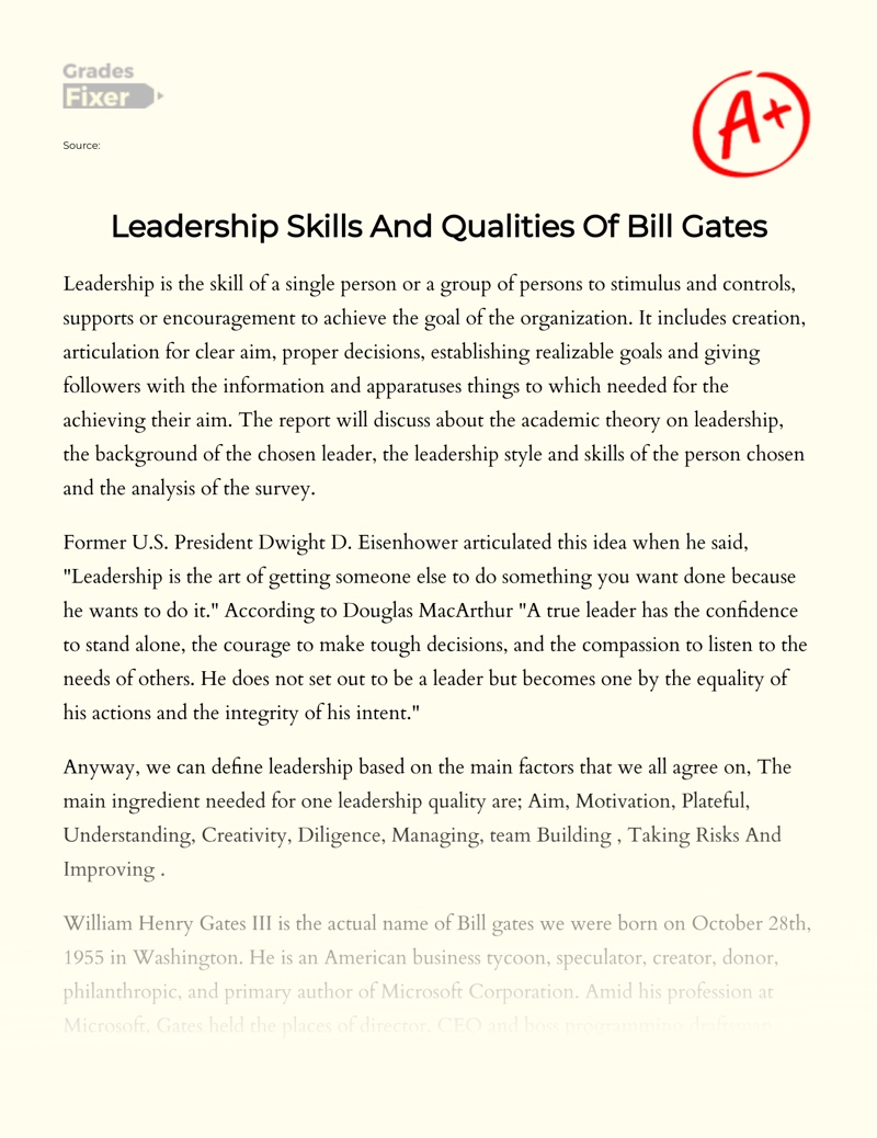 Leadership Skills and Qualities of Bill Gates essay