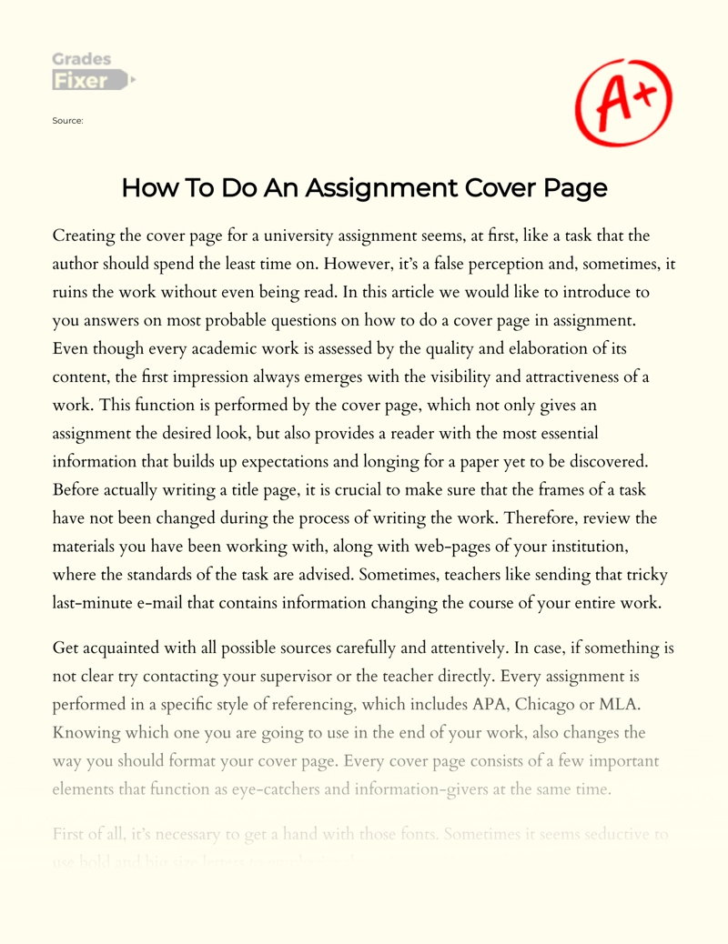 How to Do an Assignment Cover Page essay
