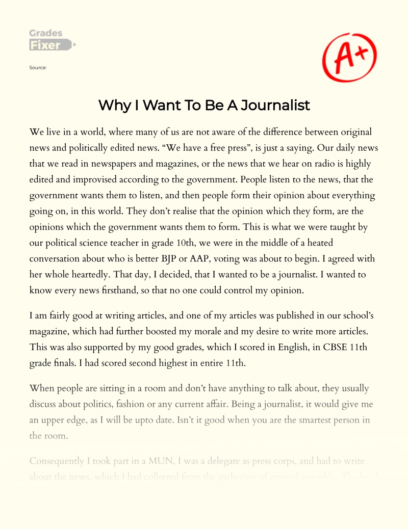 Why I Want to Be a Journalist essay