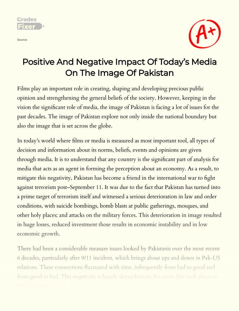 Positive and Negative Impact of Today’s Media on The Image of Pakistan

 essay