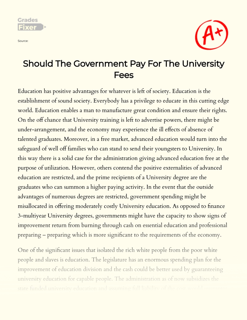 Should The Government Pay for The University Fees Essay