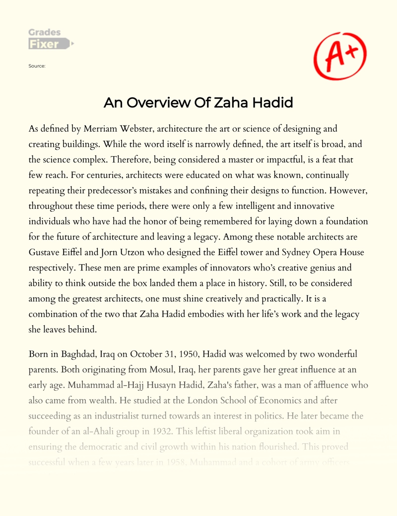 An Overview of Zaha Hadid Essay