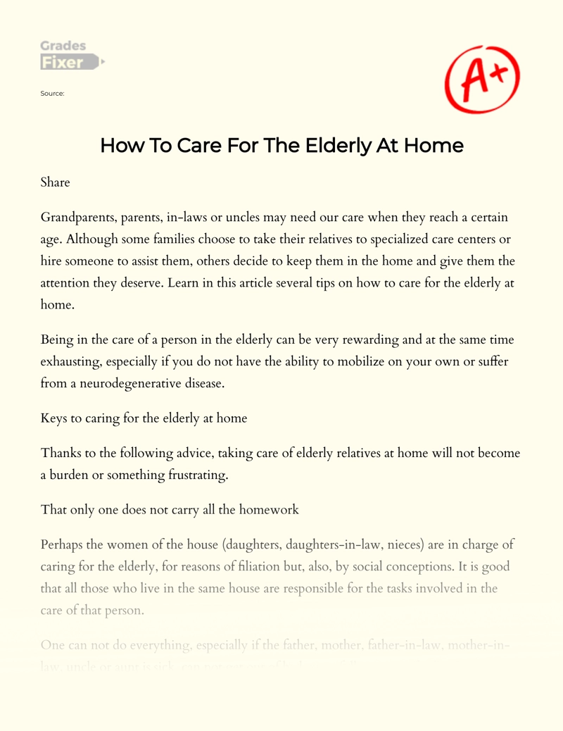 How to Care for The Elderly at Home Essay