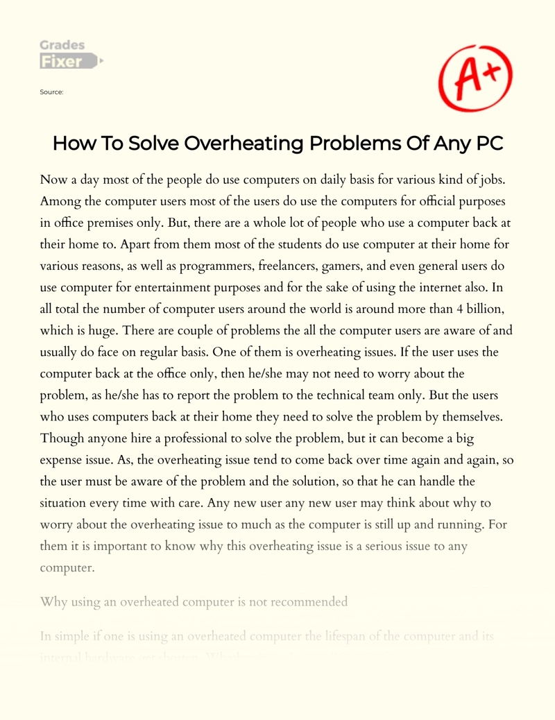 How to Solve Overheating Problems of Any PC Essay