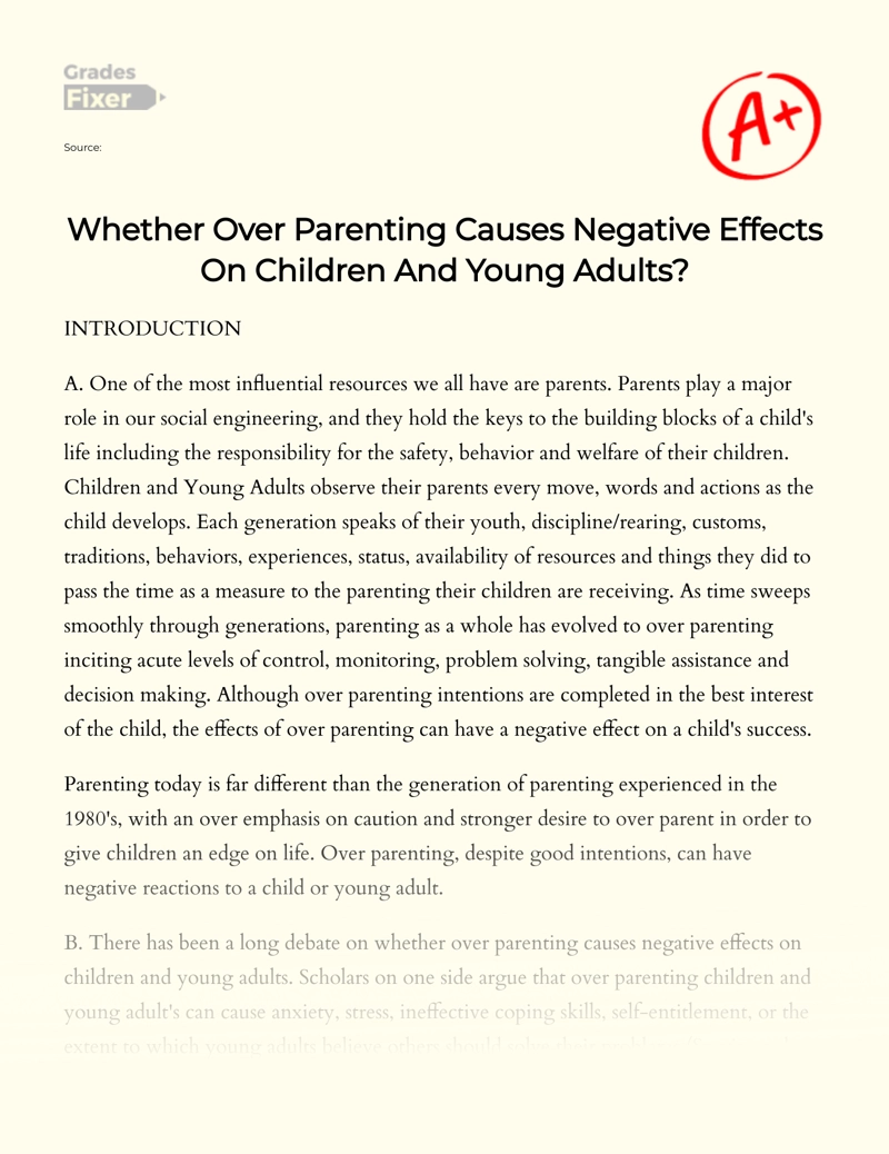 Negative Effects of Over Parenting on Children and Young Adults essay
