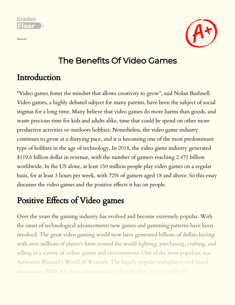Video Games and Its Positive Effects Essay