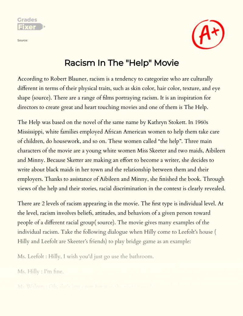 Racism in The "Help" Movie  Essay