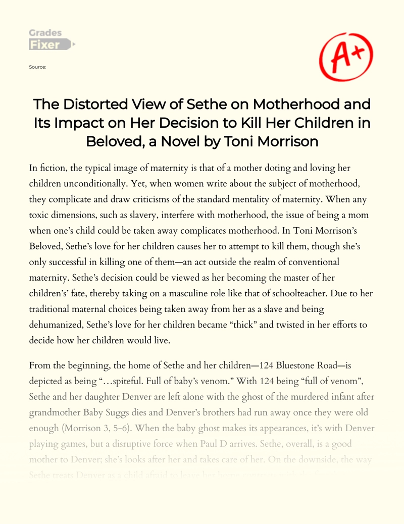 Maternal Complexities in Toni Morrison's "Beloved" Essay