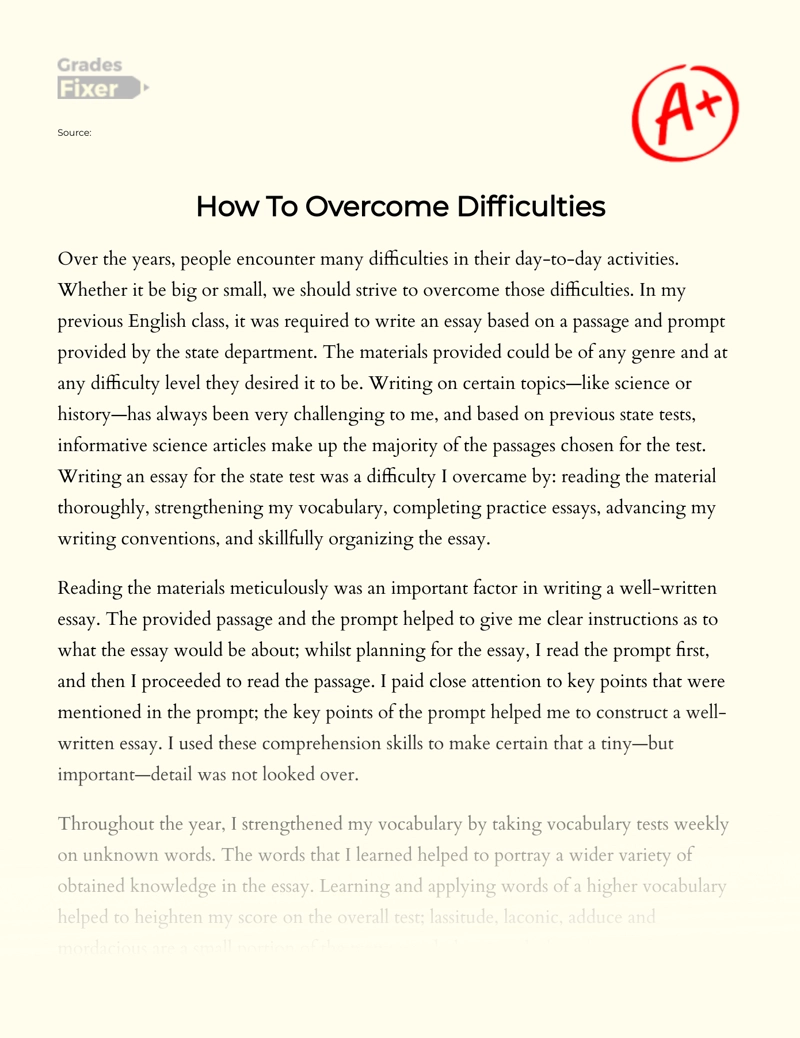 essay overcoming difficulties