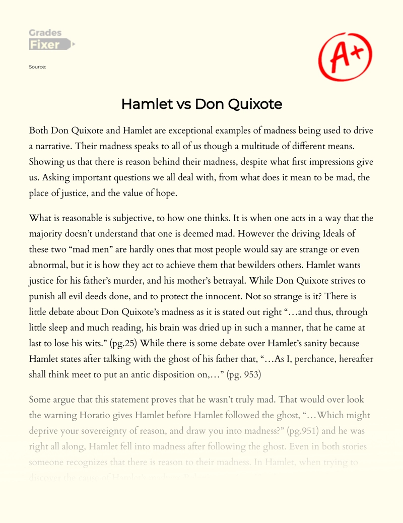 Shakespeare's Hamlet Vs Don Quixote Essay