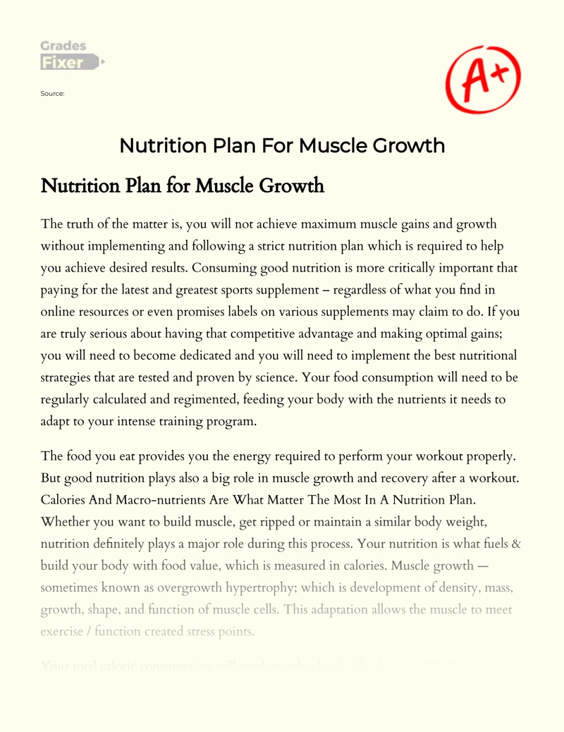 Nutrition Plan for Muscle Growth Essay