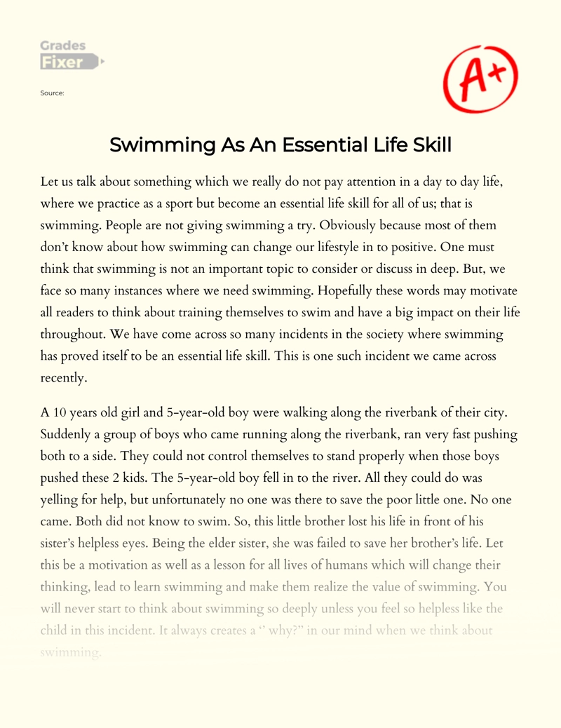 Swimming as an Essential Life Skill essay