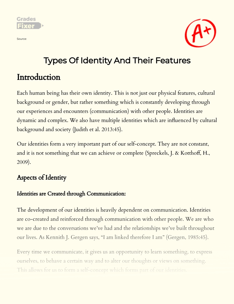 Types of Identity and Their Features Essay