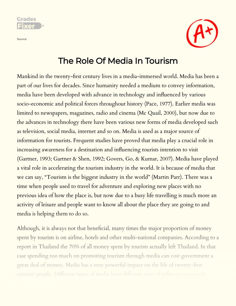 The Role of Media in Tourism Essay