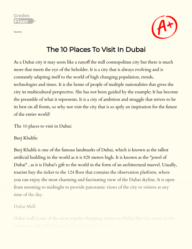 The 10 Places to Visit in Dubai Essay