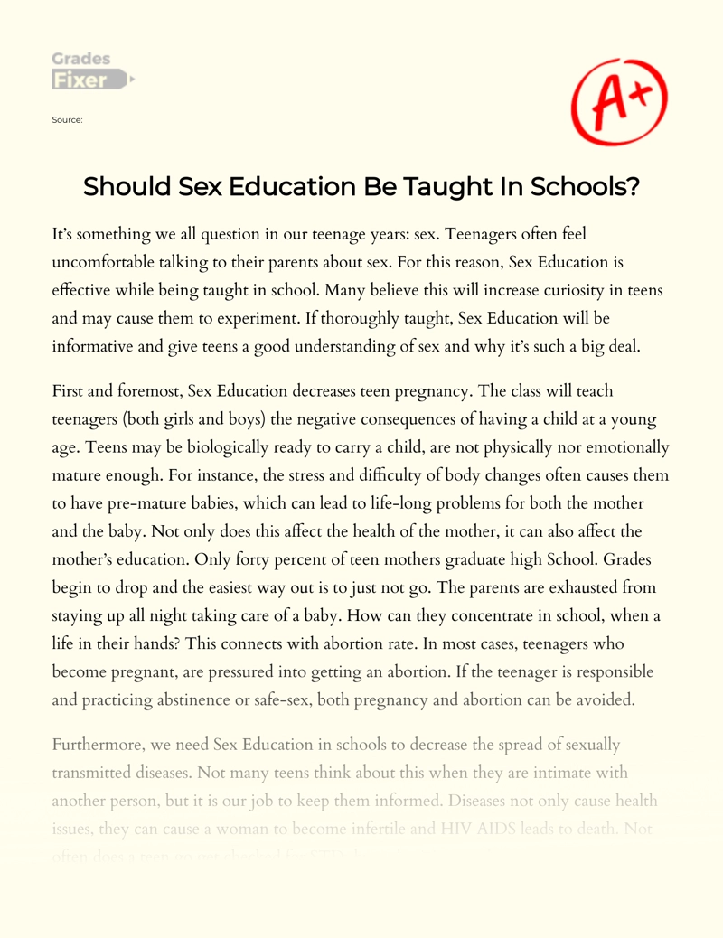 The Question of Sex Education in Schools essay