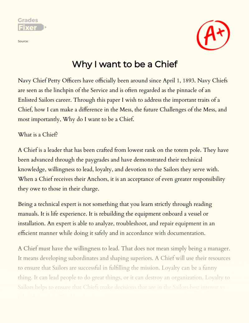 Why I Want to Be a Chief Petty Officer Essay