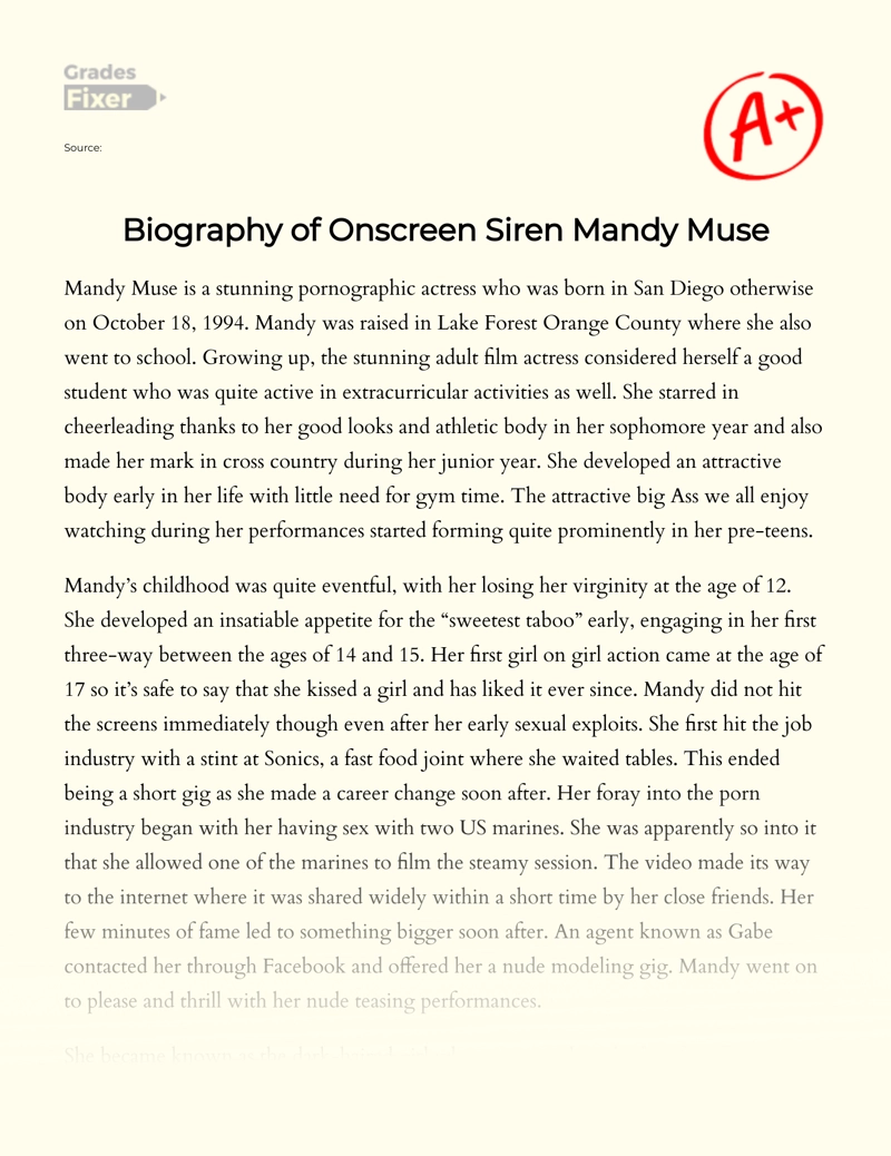 Biography of Onscreen Siren Mandy Muse Essay