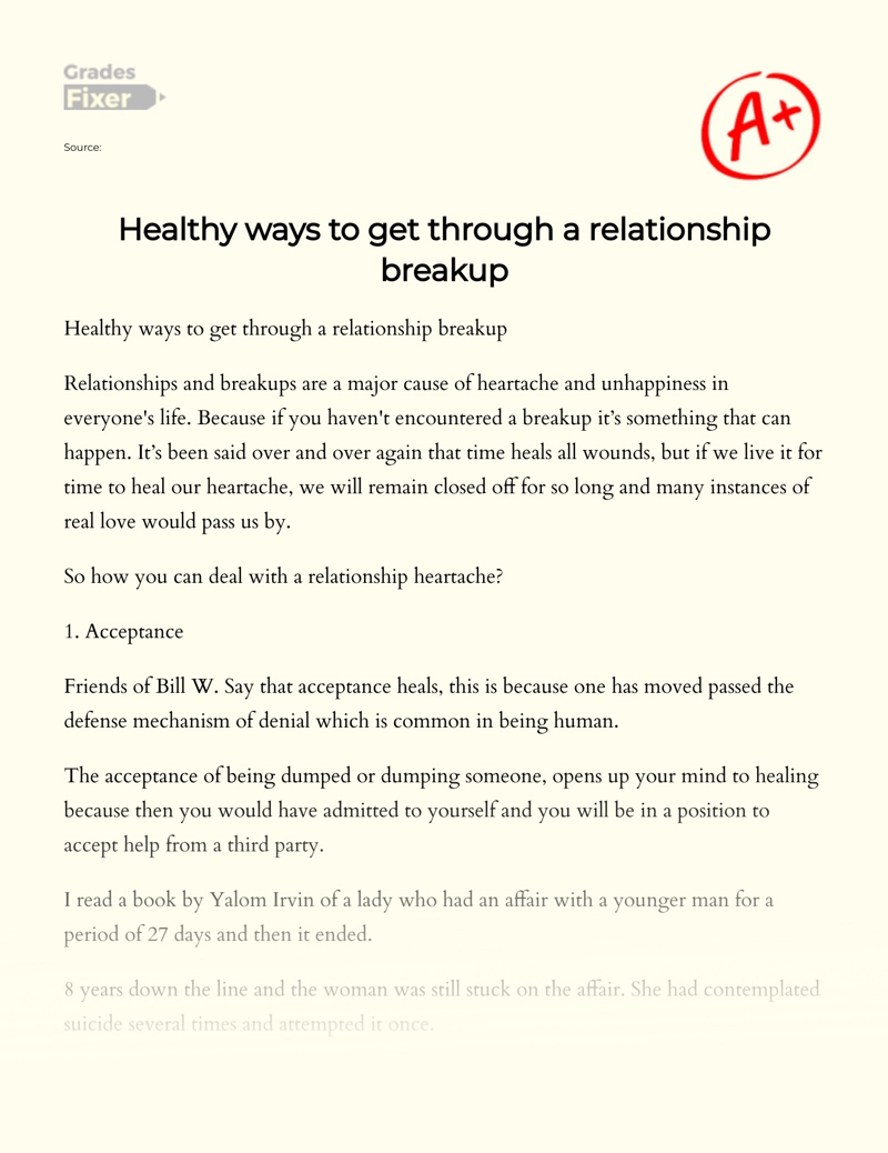 Healthy Ways to Get Through a Relationship Breakup Essay