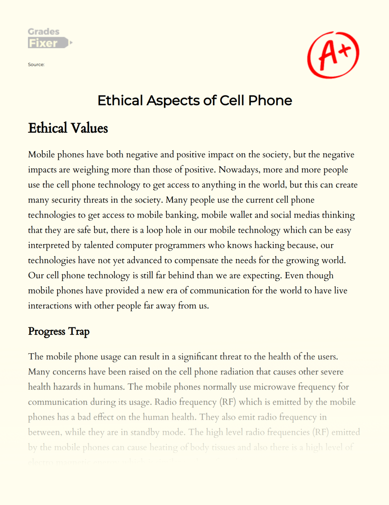 Ethical Aspects of Cell Phone Essay