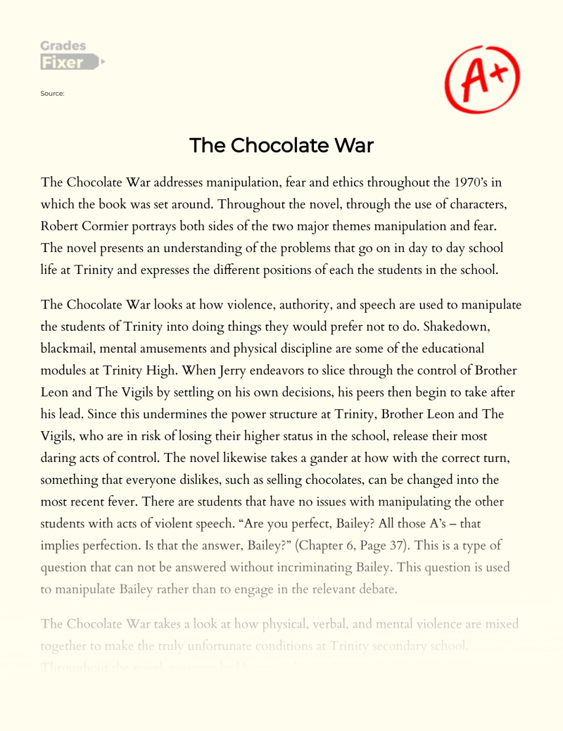 Реферат: The Chocolate War Essay Research Paper The