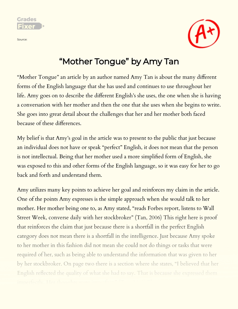 "Mother Tongue" by Amy Tan essay