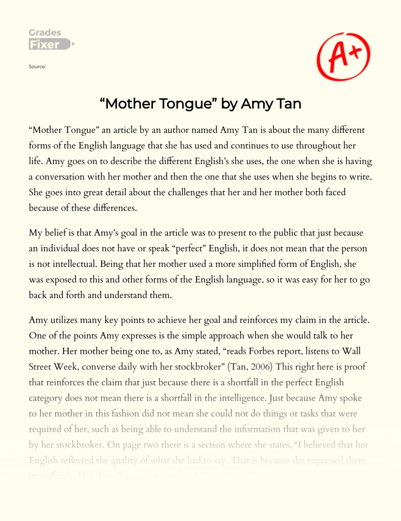 essay on the mother tongue