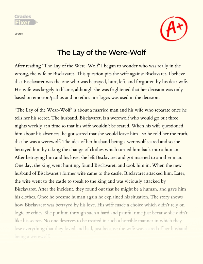 The Lay of The Were-wolf Essay