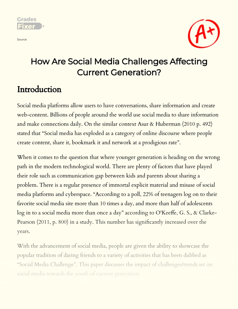 The Effect of Social Media Challenges on Current Generation essay