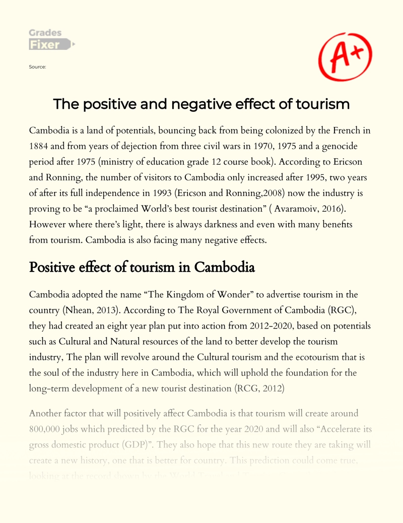 The Positive and Negative Impacts of Tourism on Cambodia Essay