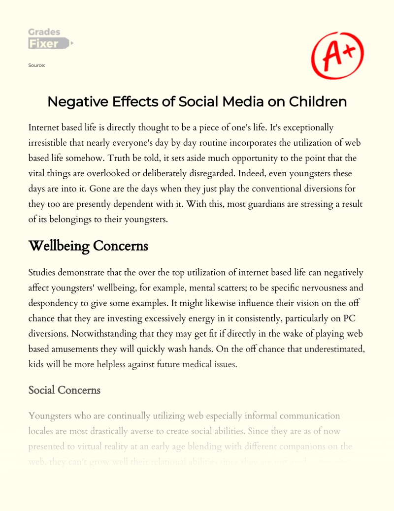 Negative Effects of Social Media on Children essay