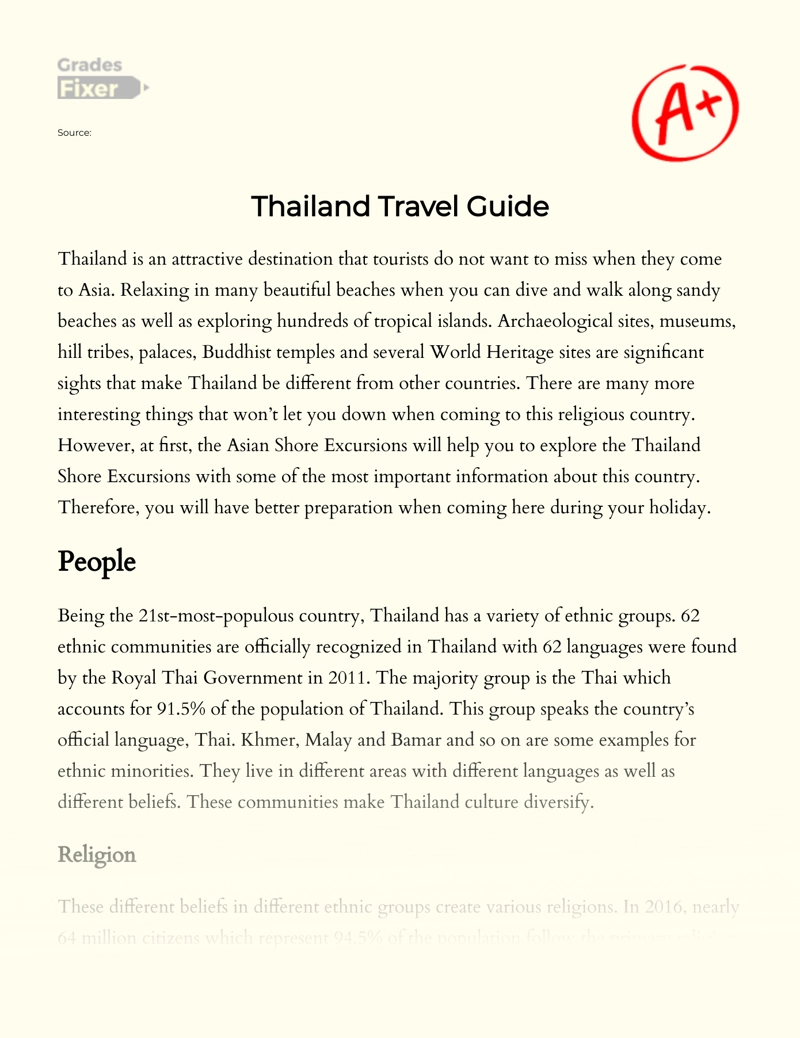 Thailand Travel Guide Essay