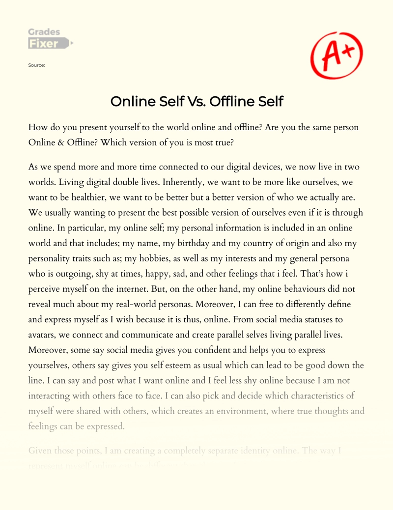 Online Self Vs. Offline Self essay