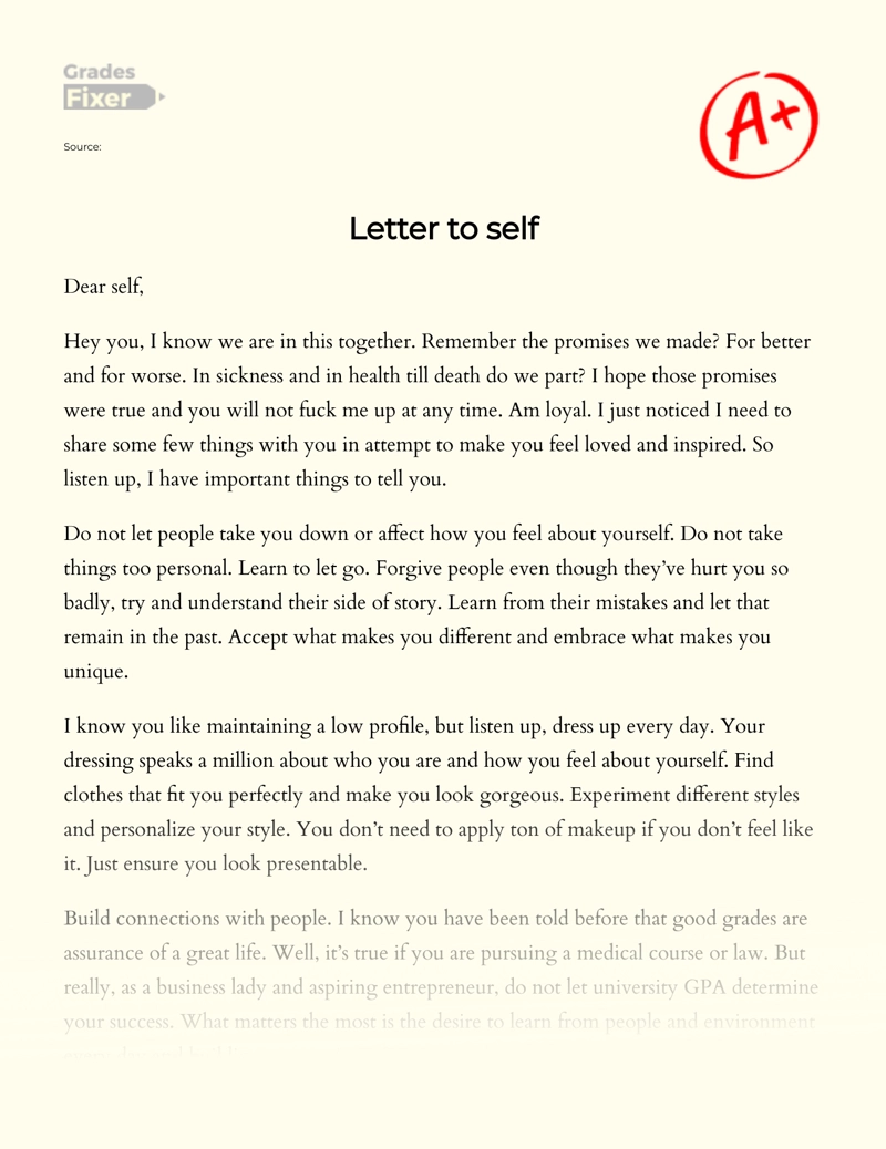 A Letter to Myself as a Form of Self-reflection essay