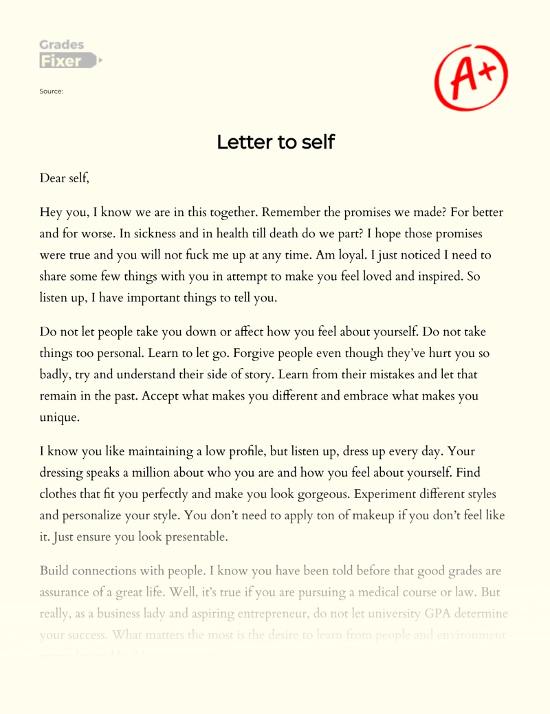 A Letter To Myself A Message To The Future Free Essay Example 956 Words