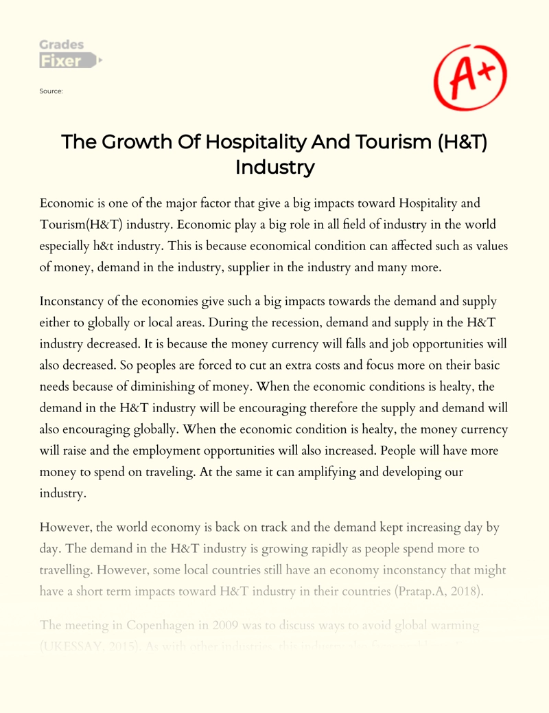 The Growth of Hospitality and Tourism (h&t) Industry essay