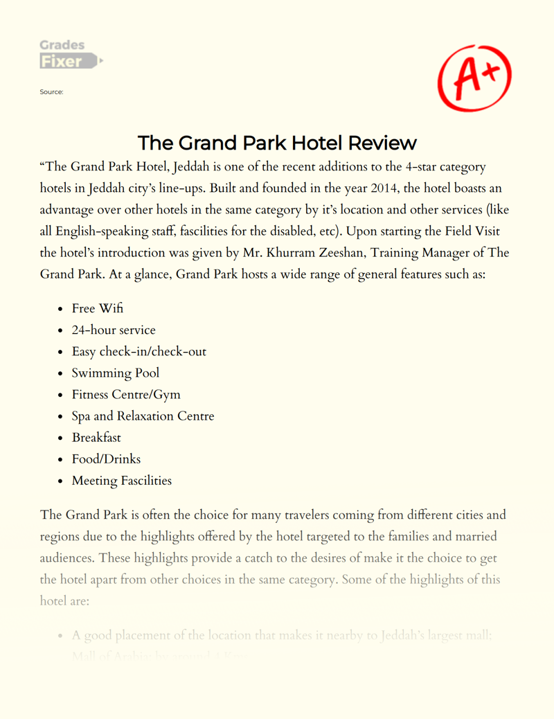 The Grand Park Hotel Review Essay