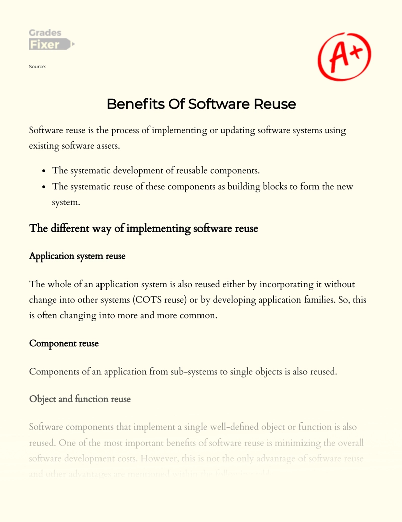 Benefits of Software Reuse Essay
