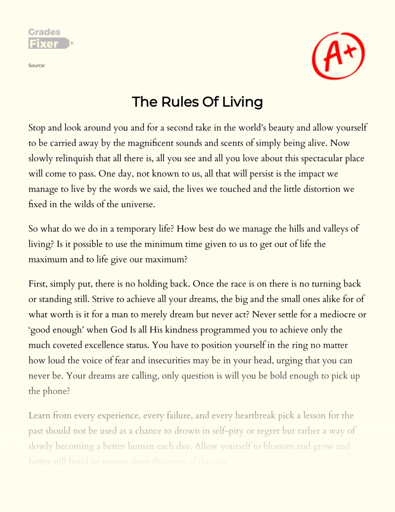 The Most Imortant Rules of Living Essay