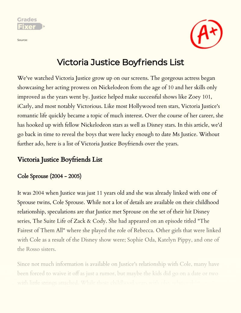Victoria Justice Boyfriends List Essay