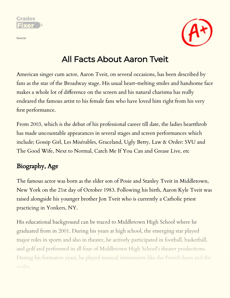 All Facts About American Actor Aaron Tveit Essay