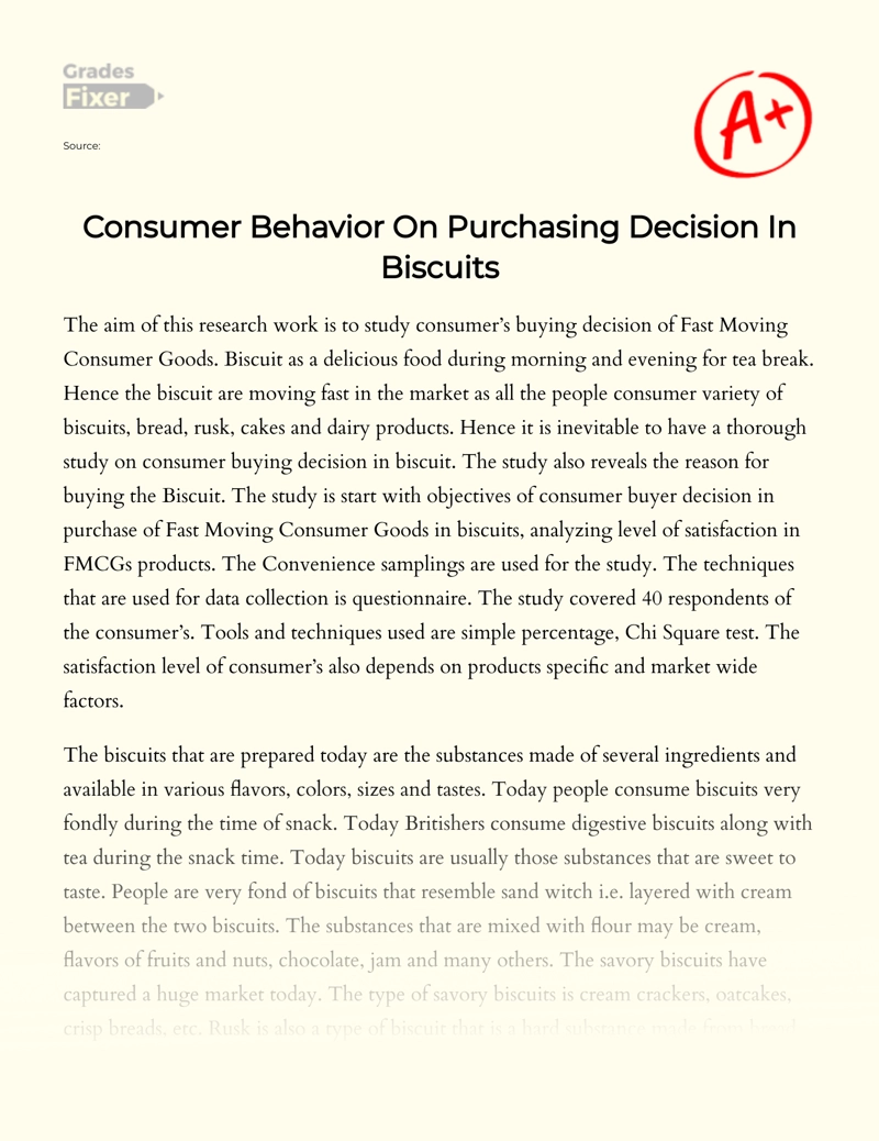 Consumer Behavior on Purchasing Decision in Biscuits essay