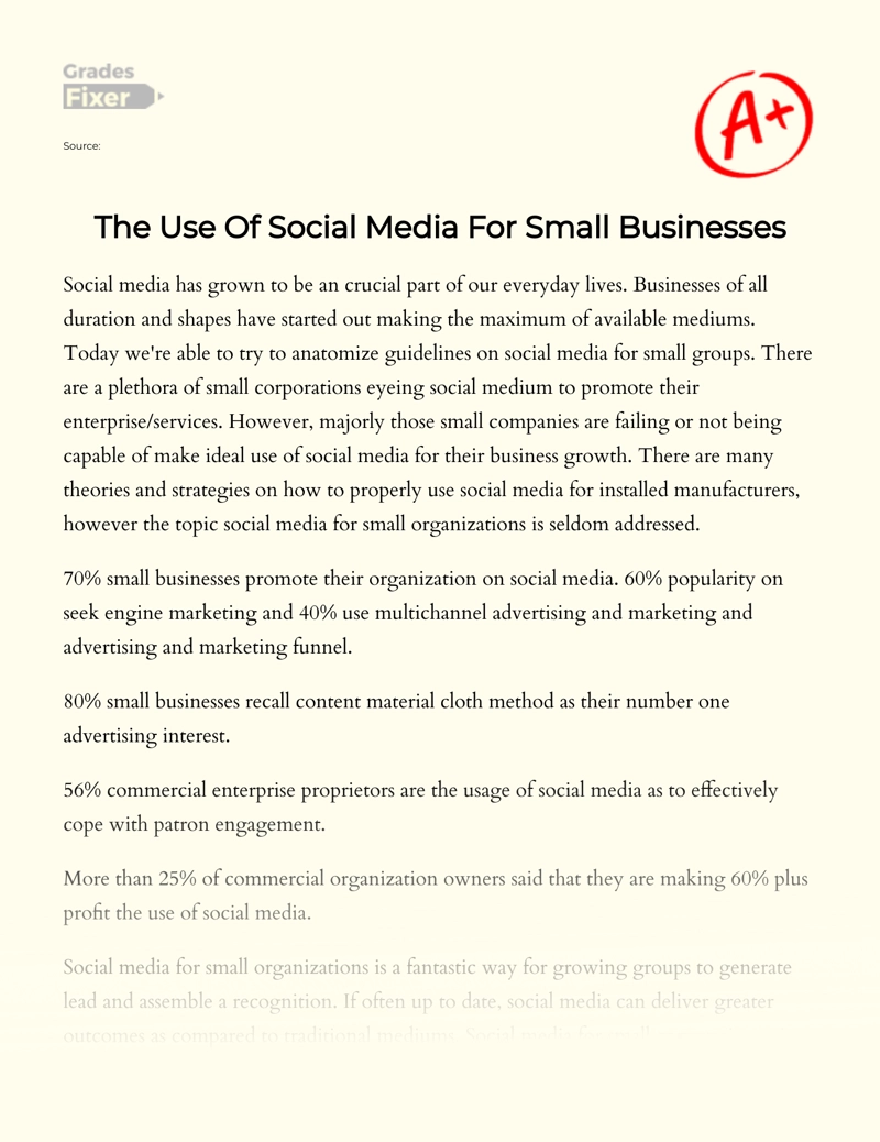 The Use of Social Media for Small Businesses Essay