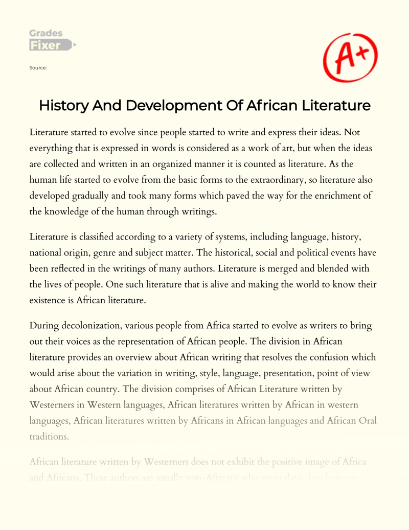 History and Development of African Literature essay