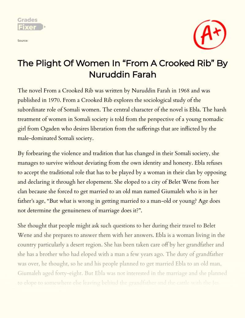 The Plight of Women in "From a Crooked Rib" by Nuruddin Farah Essay