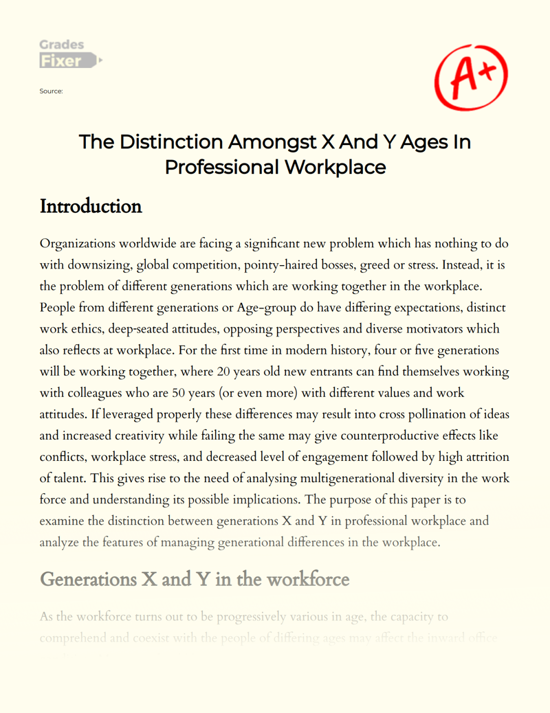 Management of Multi-generation Workforce: Generation X and Y in The Workplace Essay