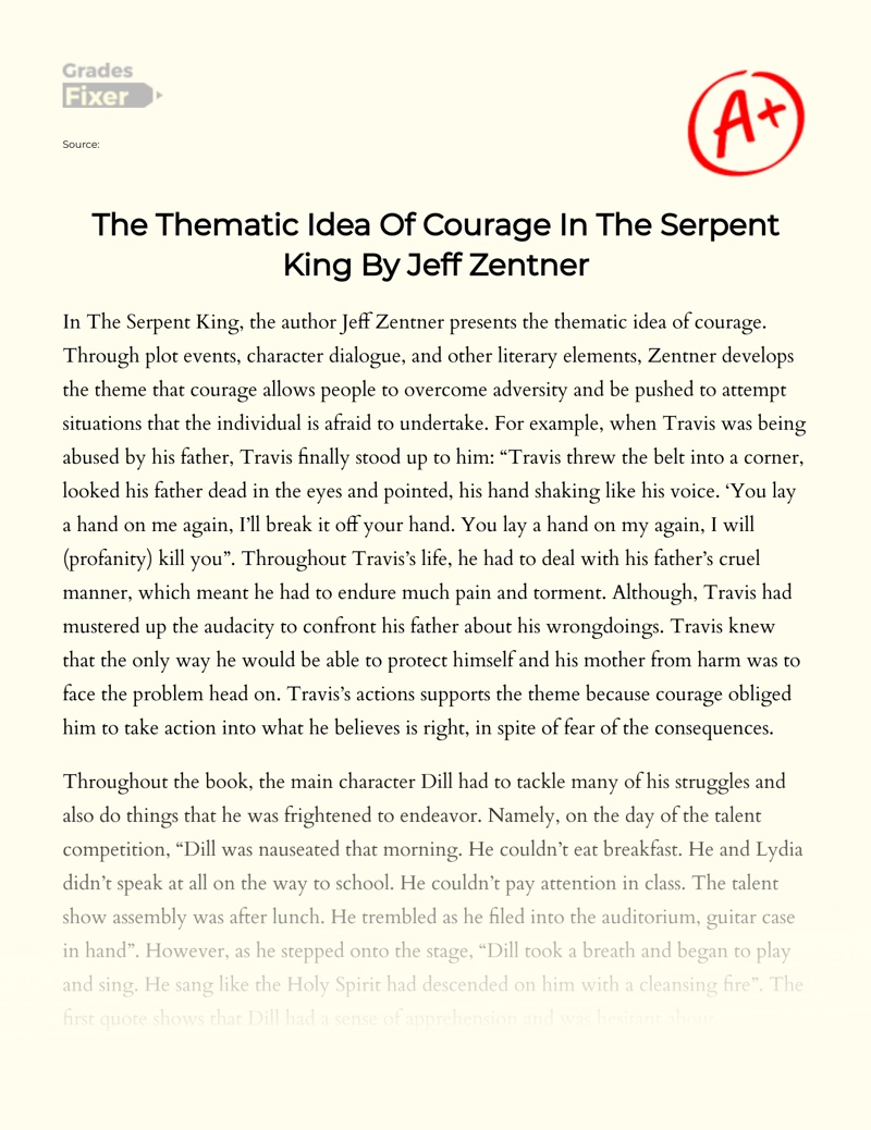The Thematic Idea of Courage in The Serpent King by Jeff Zentner Essay